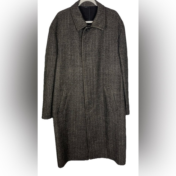John W Nordstrom‎ Charcoal Gray Herringbone Wool Overcoat Mens Size 46R - Picture 1 of 11